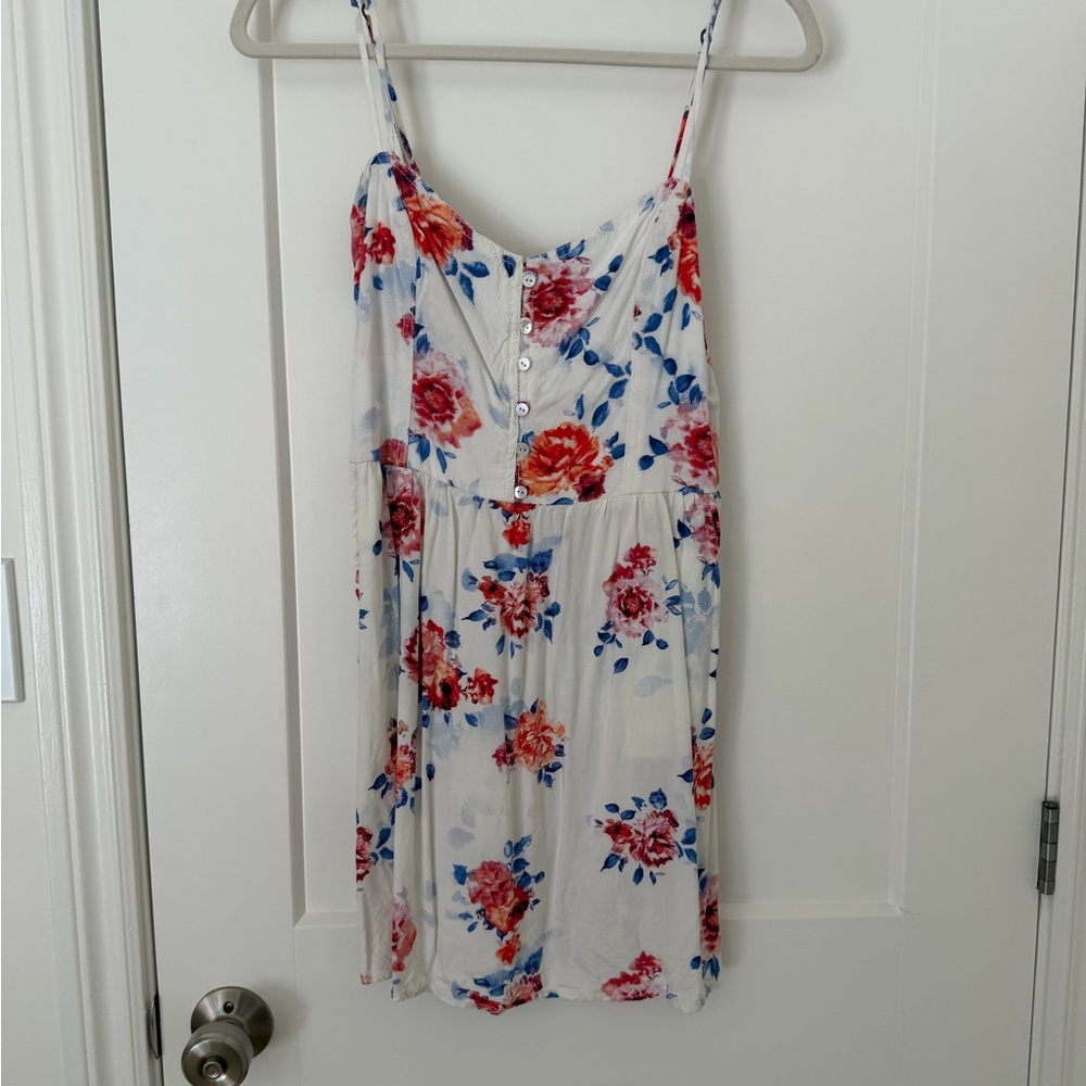 Garage White Mini Dress with Red Floral Print